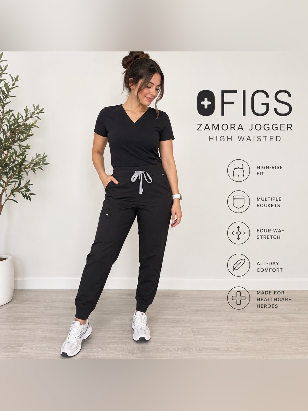 FIGS High Waisted Zamora Jogger Scrub Pants Women’s M Tall Black